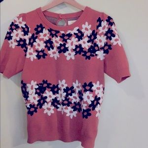 Daisy Short sleeve sweater. Floral and orange